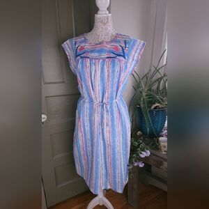 Smart Time Vintage Cotton Poly Embroidered Tulip House Spring Dress Medium